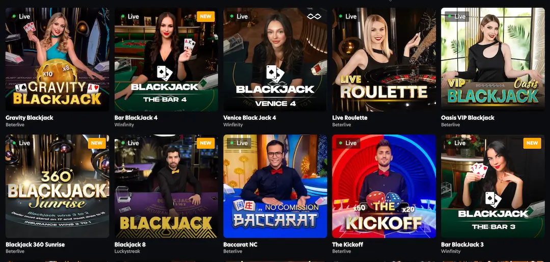 Live Dealer Games section at Euro Palace
