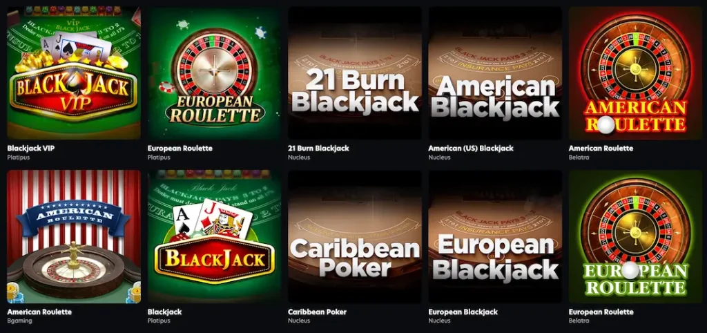 Table Games catalogue at Euro Palace Casino New Zealand